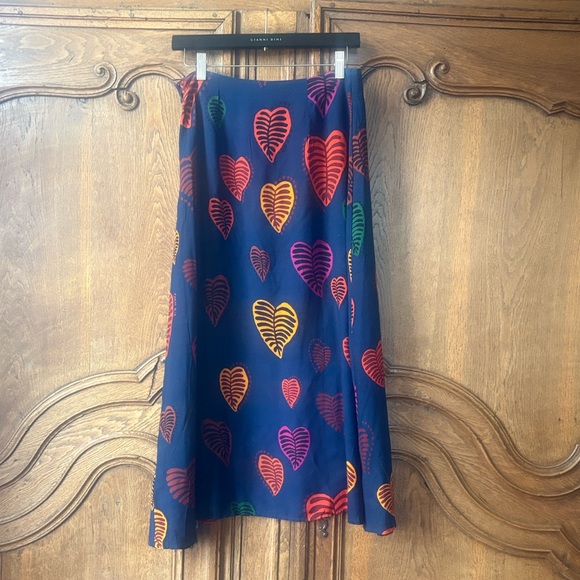 Farm Rio Anthropologie viscose Slip Midi Skirt Hearts Leaves - Picture 14 of 16